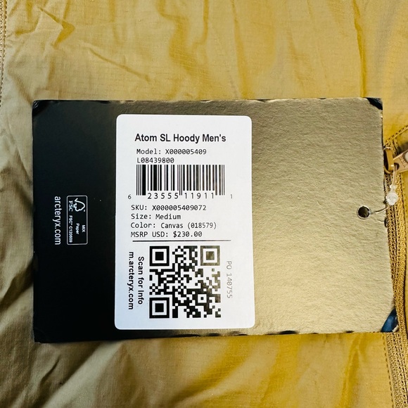 Arc'teryx Atom SL Hoody Canvas Tan Beige Coat Jacket Men’s Medium NWT - Picture 12 of 14
